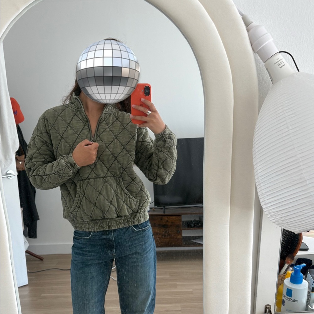 Anthropologie Green quilted Jacket with Hood